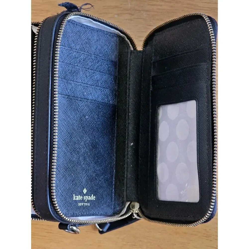Kate Spade Dual Zip Around Crossbody Black Leather Clutch Wallet Purse *READ*